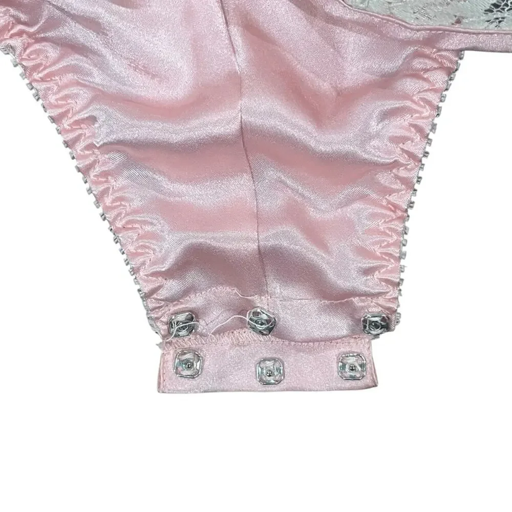 Vintage Victoria's Secret Gold Label Teddy Size P Pink Polyester Lace Lingerie